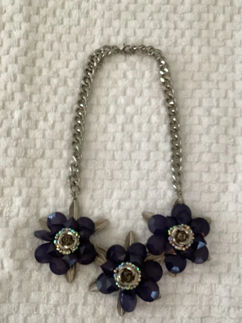 Beautiful Silver and Blue Floral Bib Necklace